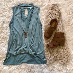 Moss green surplice strappy high neck blouse